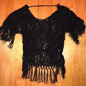 Black lace fringe top